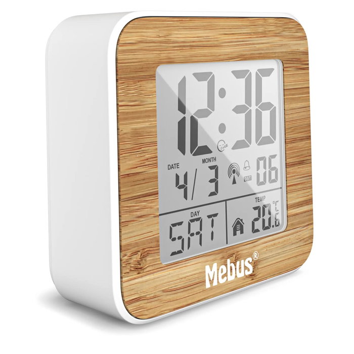 Mebus Réveil numérique radio-piloté 27247 Blanc/Aspect bois