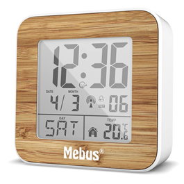 Mebus Réveil numérique radio-piloté 27247 Blanc/Aspect bois