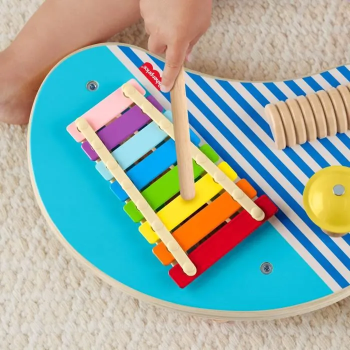Fisher-Price Table Musicale en Bois avec Instruments de Percussion - Xylophone, Cymbale et Güiro - Jouet Éducatif en Bois FSC pour Enfant - Réf. HXT91