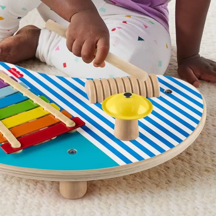 Fisher-Price Table Musicale en Bois avec Instruments de Percussion - Xylophone, Cymbale et Güiro - Jouet Éducatif en Bois FSC pour Enfant - Réf. HXT91