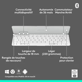 Logitech Keys-To-Go 2 AZERTY Clavier Portable Ultra-Fin et Léger Universel pour Tablette, Smartphone, Ordinateur Portable - Gris Pâle