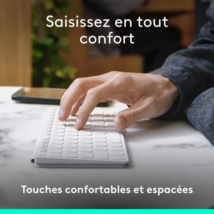 Logitech Keys-To-Go 2 AZERTY Clavier Portable Ultra-Fin et Léger Universel pour Tablette, Smartphone, Ordinateur Portable - Gris Pâle