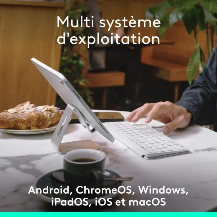 Logitech Keys-To-Go 2 AZERTY Clavier Portable Ultra-Fin et Léger Universel pour Tablette, Smartphone, Ordinateur Portable - Gris Pâle