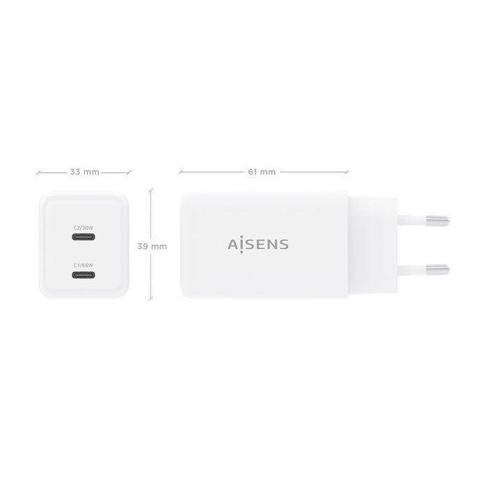 Chargeur mural Aisens ASCH-65W2P078-W Blanc 50 W