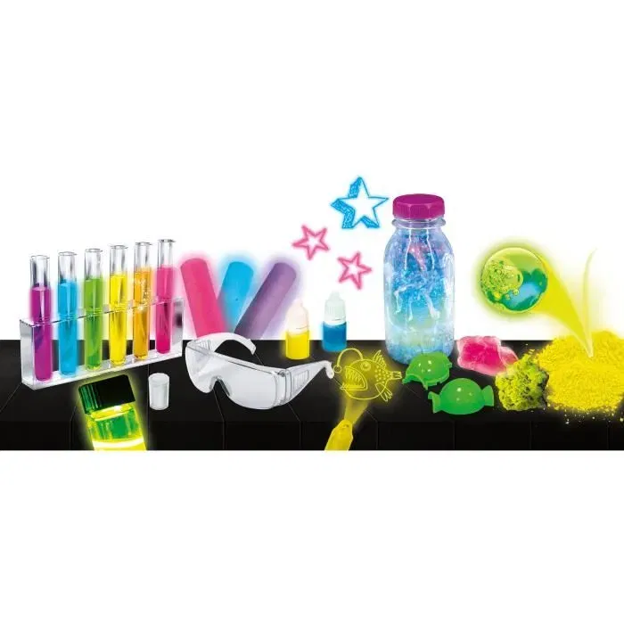 Lisciani - Kit scientifique Genius Science La Science Phosphorescente - Expériences de Luminescence et Phosphorescence pour Créer Balles Fluos, Slimes et Messages Secrets Lumineux