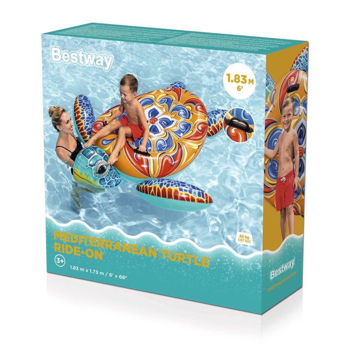 Bestway Tortue Gonflable Méditerranéenne avec Poignées 183x173 cm +3 Ans Plage Piscine 41523