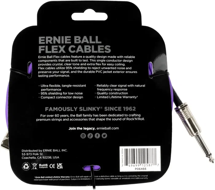 Ernie Ball Câble Instrument Flex Jack-Jack 6 mètres Violet
