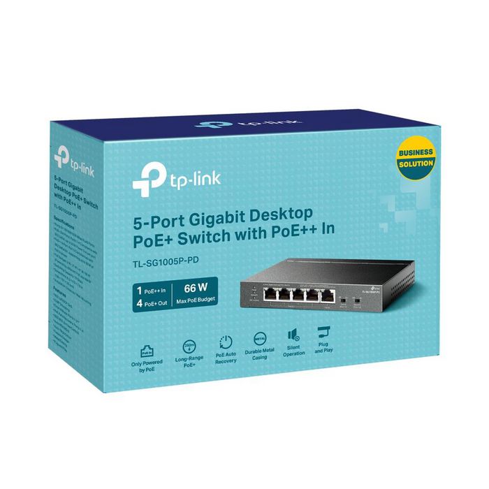 Omada - Commutateur réseau Gigabit 5 ports PoE+ avec 1 port PoE++ entrée et 4 ports PoE+ sortie pour bureau - Transmission PoE jusqu'à 250m Omada - Commutateur réseau Gigabit 5 ports PoE+ avec 1 port PoE++ entrée et 4 ports PoE+ sortie pour bureau - Transmission PoE jusqu'à 250m