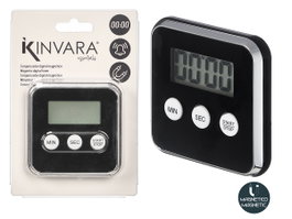 Kinvara Horloge numérique de cuisine avec aimant, noir, 8 x 8 x 2 cm (Set de 24)