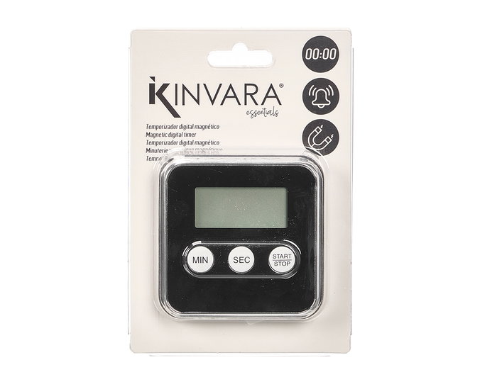 Kinvara Horloge numérique de cuisine avec aimant, noir, 8 x 8 x 2 cm (Set de 24)