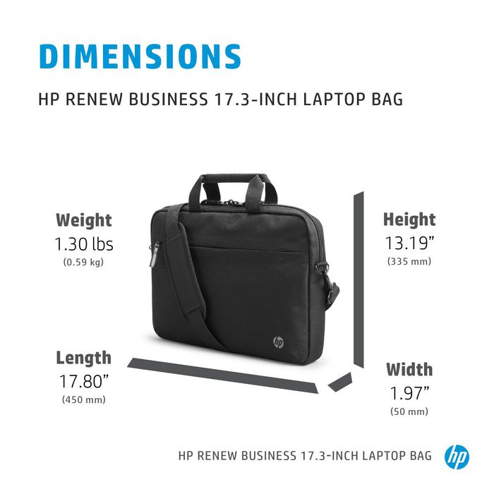 HP Sacoche Ordinateur Portable Renew Business 17,3 Pouces avec Protection RFID et Poche Traqueur Bluetooth - Matériaux Éco-Responsables et Durables