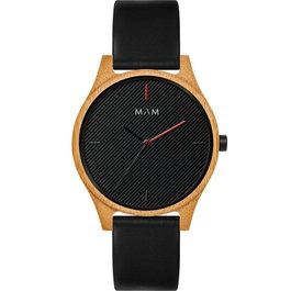 MAM MAM615 Montre Unisexe en Bambou et Cuir Noir