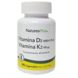 NATURES PLUS Vitamine D3 et Vitamine K2 1000UI/100mcg 90 capsules