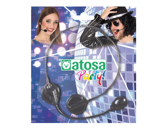 Micro-casque Noir avec Microphone pour Déguisement de Chanteur ou Artiste - Accessoire Costume Pop-Rock