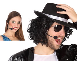 atosa Micro-casque Noir avec Microphone pour Déguisement de Chanteur ou Artiste - Accessoire Costume Pop-Rock