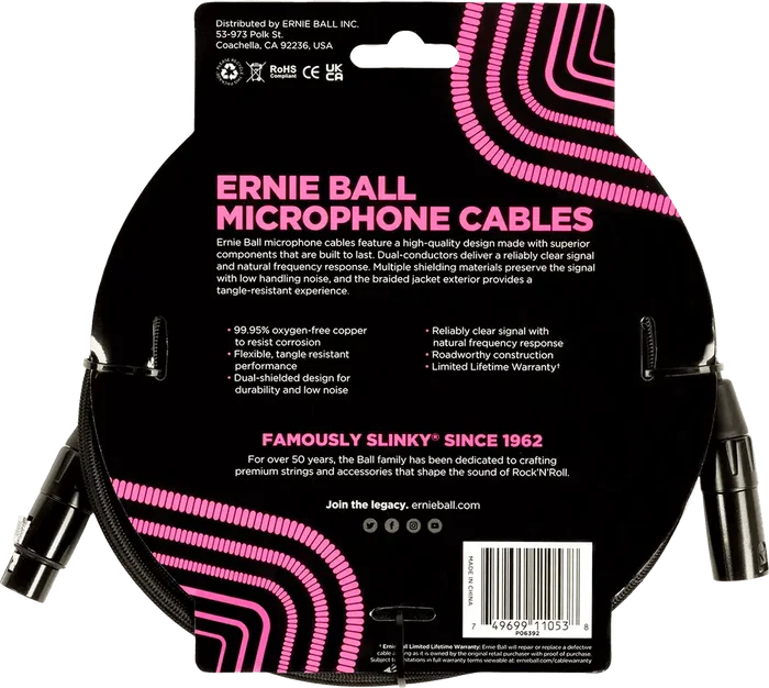 ERNIEBALL Câble Micro Tressé XLR-XLR 6 M - Noir