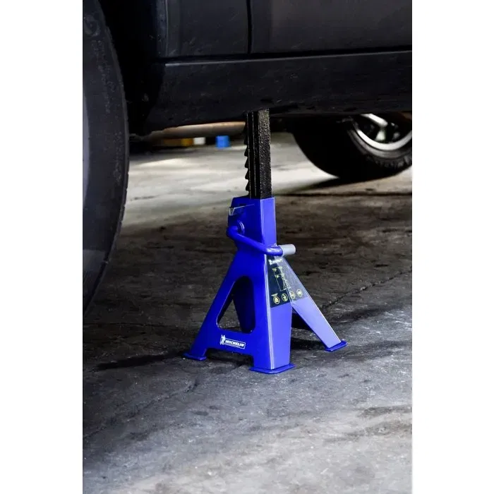 Michelin Chandelles à crémaillère Maxi 2 T, Hauteur 280 à 415 mm, Blocage facile par levier et goupille de sécurité, Paire de 2, Semelles caoutchouc