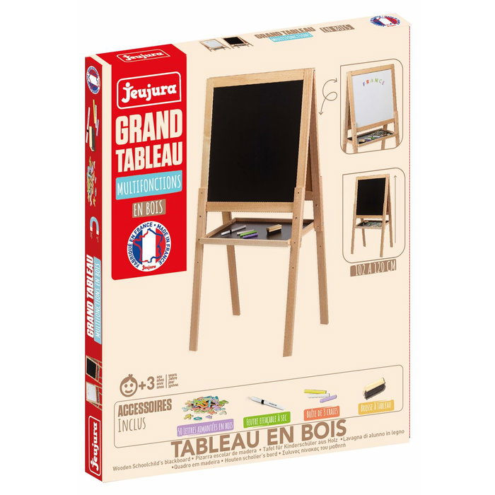 Jeujura Grand tableau multifonctions en bois - Ardoise craie et blanche magnétique