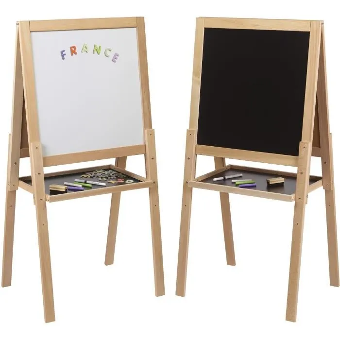 Jeujura Tableau Multifonctions en Bois avec Ardoise Craie et Blanche Magnétique 54 x 54 cm