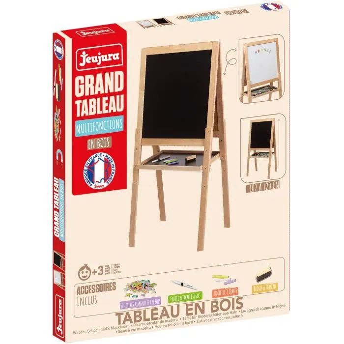 Jeujura Tableau Multifonctions en Bois avec Ardoise Craie et Blanche Magnétique 54 x 54 cm