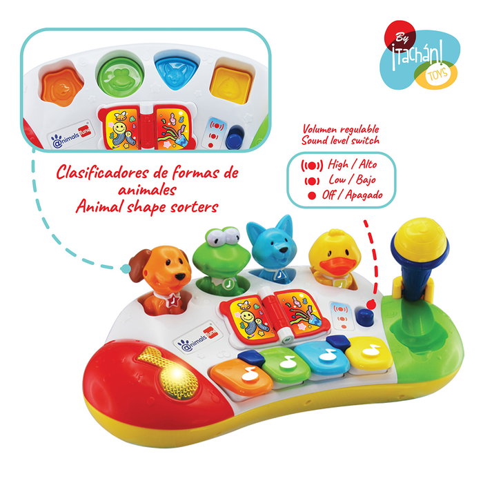 Tachan My First Piano avec Animaux Pop-Up - Piano Musical Éducatif avec Microphone, 15 Mélodies, 4 Touches et 4 Personnages Animaux - Multilingue, pour Enfants à Partir de 12 Mois