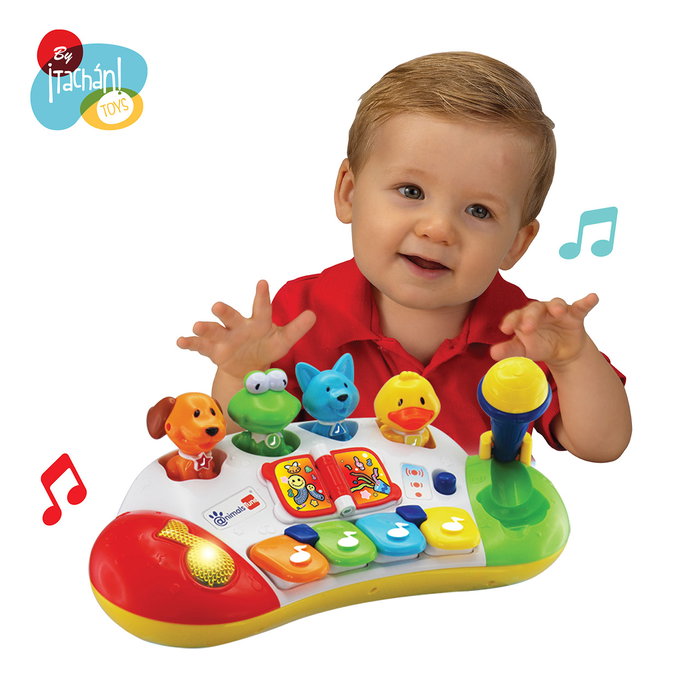 Tachan My First Piano avec Animaux Pop-Up - Piano Musical Éducatif avec Microphone, 15 Mélodies, 4 Touches et 4 Personnages Animaux - Multilingue, pour Enfants à Partir de 12 Mois