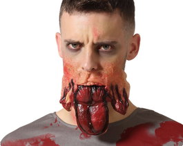 Prothèse faciale monstrueuse Cicatriz Deformada De Boca avec langue sanglante pour Halloween, effets spéciaux et photos thématiques