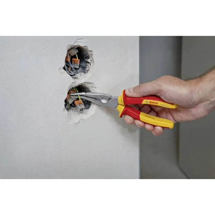 Bosch Pince isolée VDE à bec long coudée 200 mm, PROFESSIONAL, Protection jusqu'à 1 000 V, pour travaux électriques