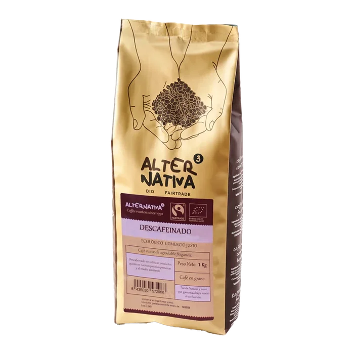 ALTERNATIVA 3 Café Décaféiné en Grain 100% Arabica Bio 1 kg, Tous Naturel, Intensité 5, Commerce Équitable ALTERNATIVA 3 Café Décaféiné en Grain 100% Arabica Bio 1 kg, Tous Naturel, Intensité 5, Commerce Équitable