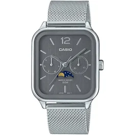Casio MTP-M305M Montre Homme Analogique Quartz Gris Acier, Indicateur Phase Lunaire, Affichage Jour/Date, Verre Minéral, Etanchéité 5 bars
