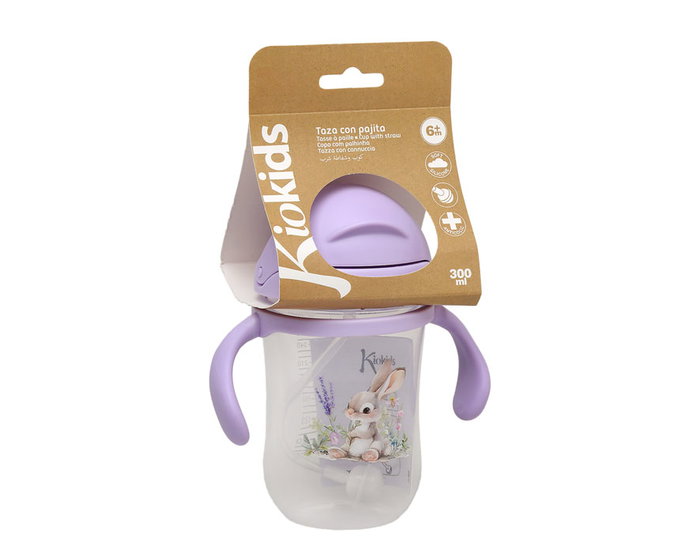 KioKids Tasse d'Apprentissage Étape 3 - 300 mL avec Poignées et Bouchon Anti-Colique - Dès 6 Mois - Lavande - Collection Little Sauvage