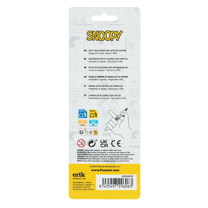 ERIK - Stylo 3D 10 couleurs Lazy Days Snoopy - Personnage en PVC