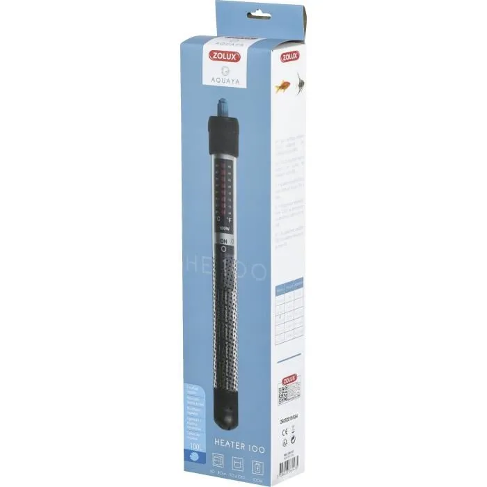 Zolux Heater 100 - Chauffage pour aquarium 100 W, réglable avec témoin LED, pour bac de 50 à 100 litres, longueur 27 cm, noir