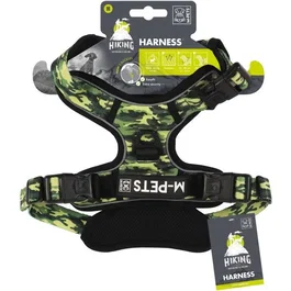 M Pets Harnais HIKING - Taille M, camouflage, tissu rembourré, attache sécurité et poignée, laisse dos/avant pour chien