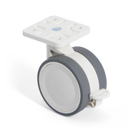 STAMPMATIC Roue pivotante Vega avec anneau en caoutchouc ø60, plaque et frein, blanc