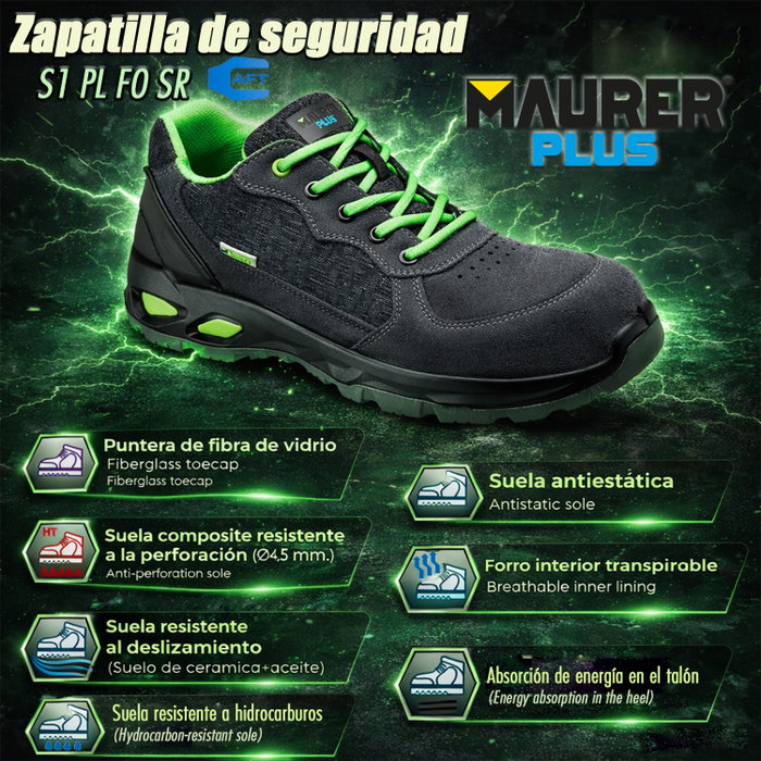 MAURER Arlaz Chaussure de sécurité S1 antidérapante Taille 42 MAURER Arlaz Chaussure de sécurité S1 antidérapante Taille 42
