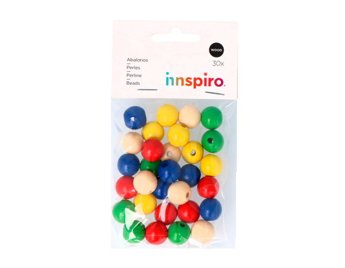 Innspiro Lot de 30 perles en bois mix couleurs de 15 mm