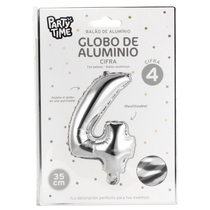 Party Time Ballon Chiffre 4 Argenté 35 cm