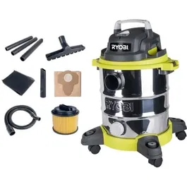 Ryobi Aspirateur Eau et Poussière 1250W RVC-1220I-G avec Cuve Inox 20L, Dépression 20.5 kPa, Filtre, Extension et Suceur