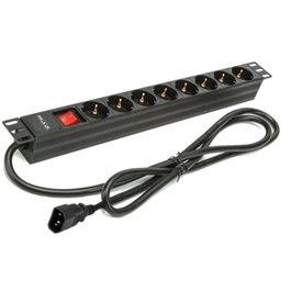 Phasak Regleta 8 Prises avec Interrupteur 2m Noir - SFO C14 Pour Rack 1U