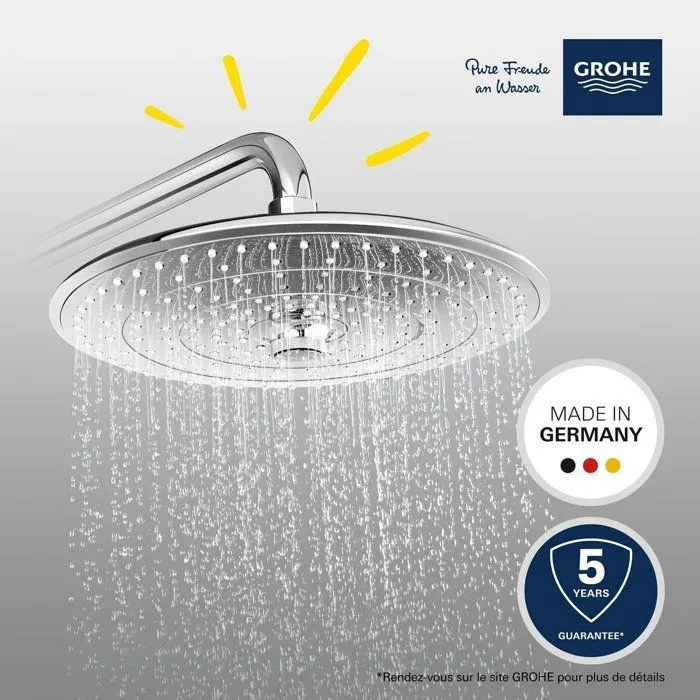 GROHE Douche de tête douche Vitalio Joy 260, 3 jets (Rain, SmartRain, Jet), 260 mm, chromée, raccords filetés 1/2", économie d'eau avec technologie DreamSpray®