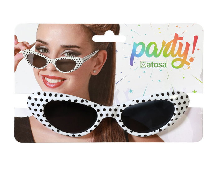 Gafas Lunettes Blanc à Pois Noirs - Accessoire Rétro Pin-up, Style Rockabilly ou Années 50, Idéal Déguisement