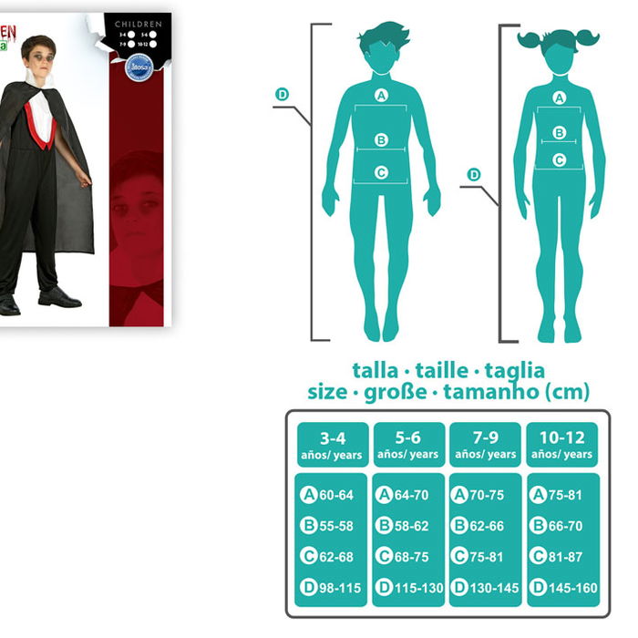 Déguisement Enfant Vampire Halloween Noir Garçon 7-9 Ans Costume avec Cape et T-shirt