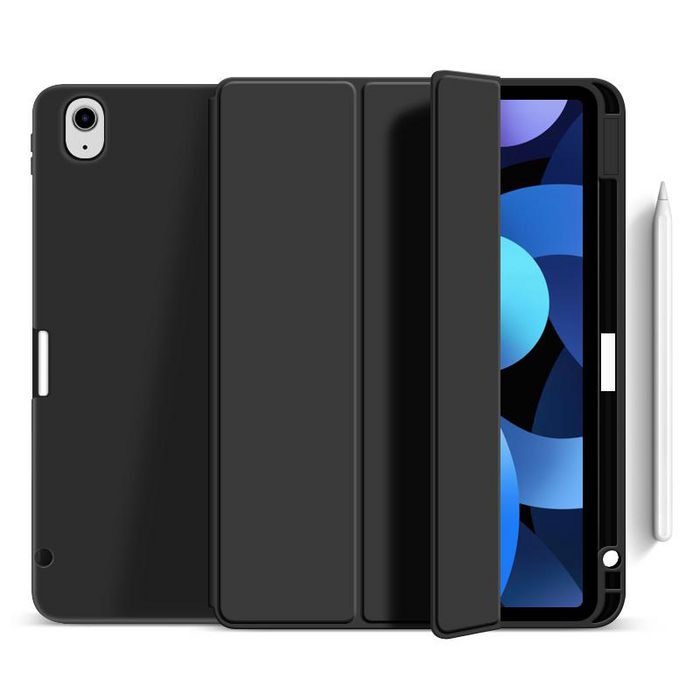 eSTUFF Housse pour iPad Air 5/4 (10,9") avec Emplacement de Chargement pour Stylet - Coque Slim en TPU Souple et Couverture Magnétique, Noir/Transparent