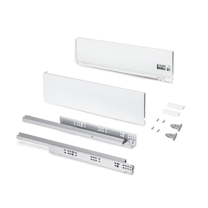 Emuca Tiroir extérieur Protone 30kg , coulisses à sortie totale et fermeture amortie, hauteur 131mm, profondeur 500mm, Acier, Peint en blanc Emuca Tiroir extérieur Protone 30kg , coulisses à sortie totale et fermeture amortie, hauteur 131mm, profondeur 500mm, Acier, Peint en blanc