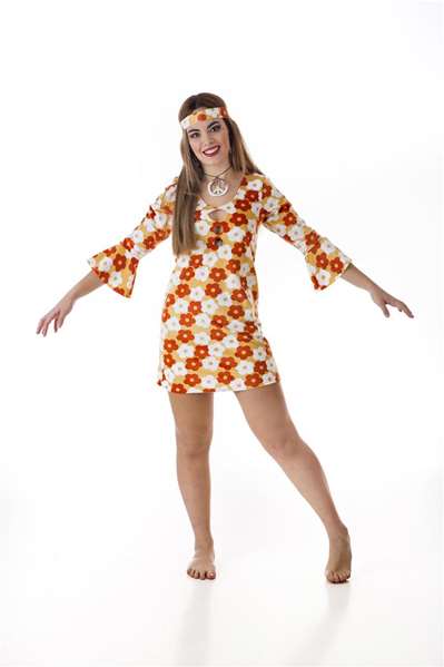 Creaciones Llopis - Déguisement Adulte Hippie, Robe à 3 Troues, Accessoire Cheveux Inclus, Taille XL Creaciones Llopis - Déguisement Adulte Hippie, Robe à 3 Troues, Accessoire Cheveux Inclus, Taille XL