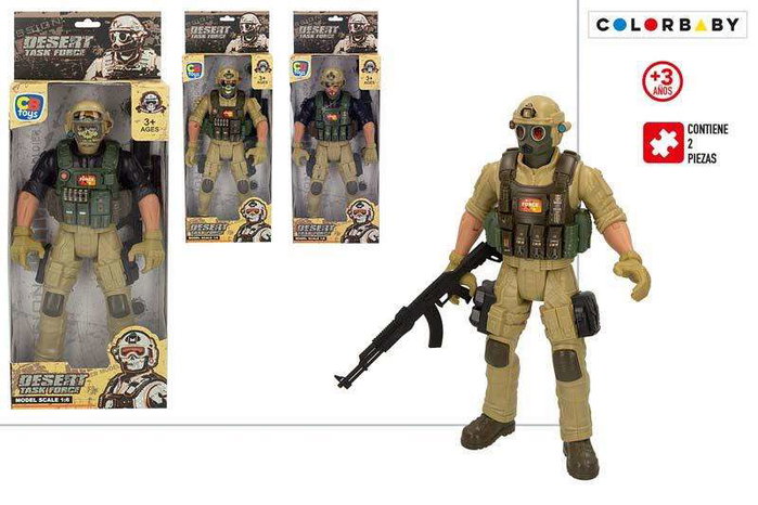 Color Baby Soldado Desert Task Force - Figurine articulée de soldat 30 cm, équipée de gilet pare-balles et mitraillette - Modèles assortis