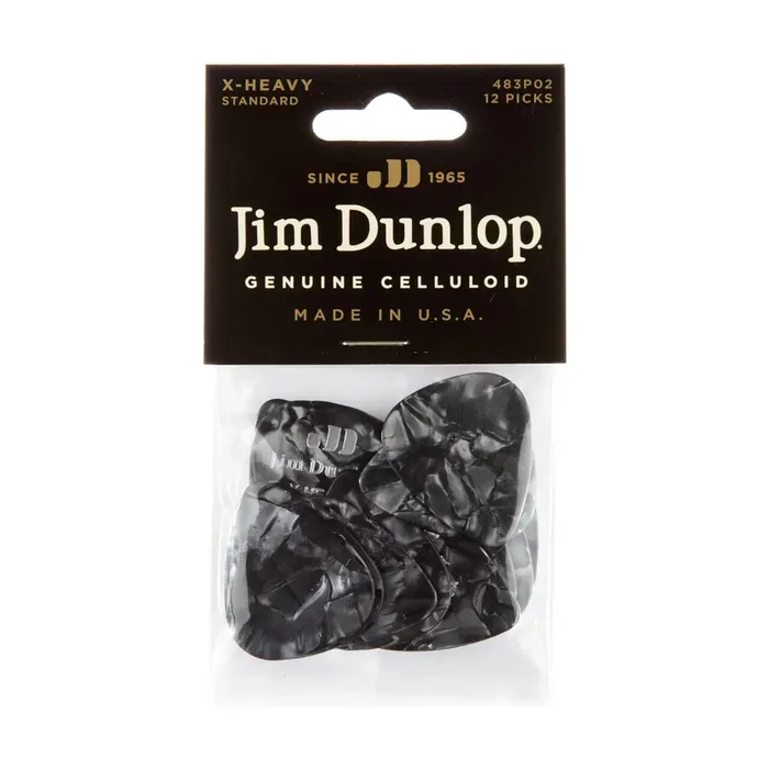 DUNLOP Pack de 72 médiators Genuine Celluloid Classic noir perlé - X Heavy