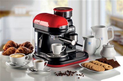 Ariete 1318/00 Cafetière espresso moderne avec moulin intégré rouge - 1080W - 0.8L - Portafiltre aluminium