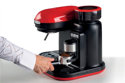 Ariete 1318/00 Cafetière espresso moderne avec moulin intégré rouge - 1080W - 0.8L - Portafiltre aluminium
